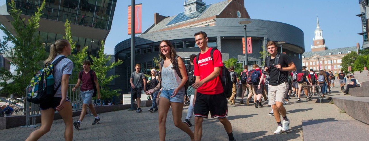 several students walking to and from classes near Tangeman University Center