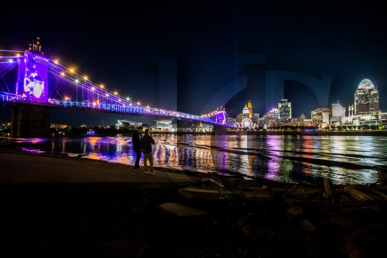 Cincinnati's riverfront during the 2019 BLINK festivities
