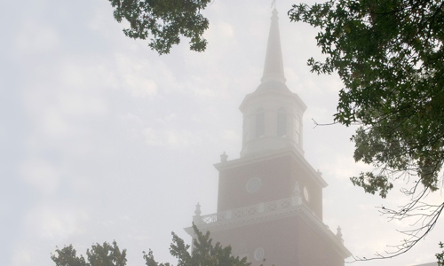 McMicken Hall on a foggy day