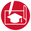 Icon depicting a graduation hat inside a square