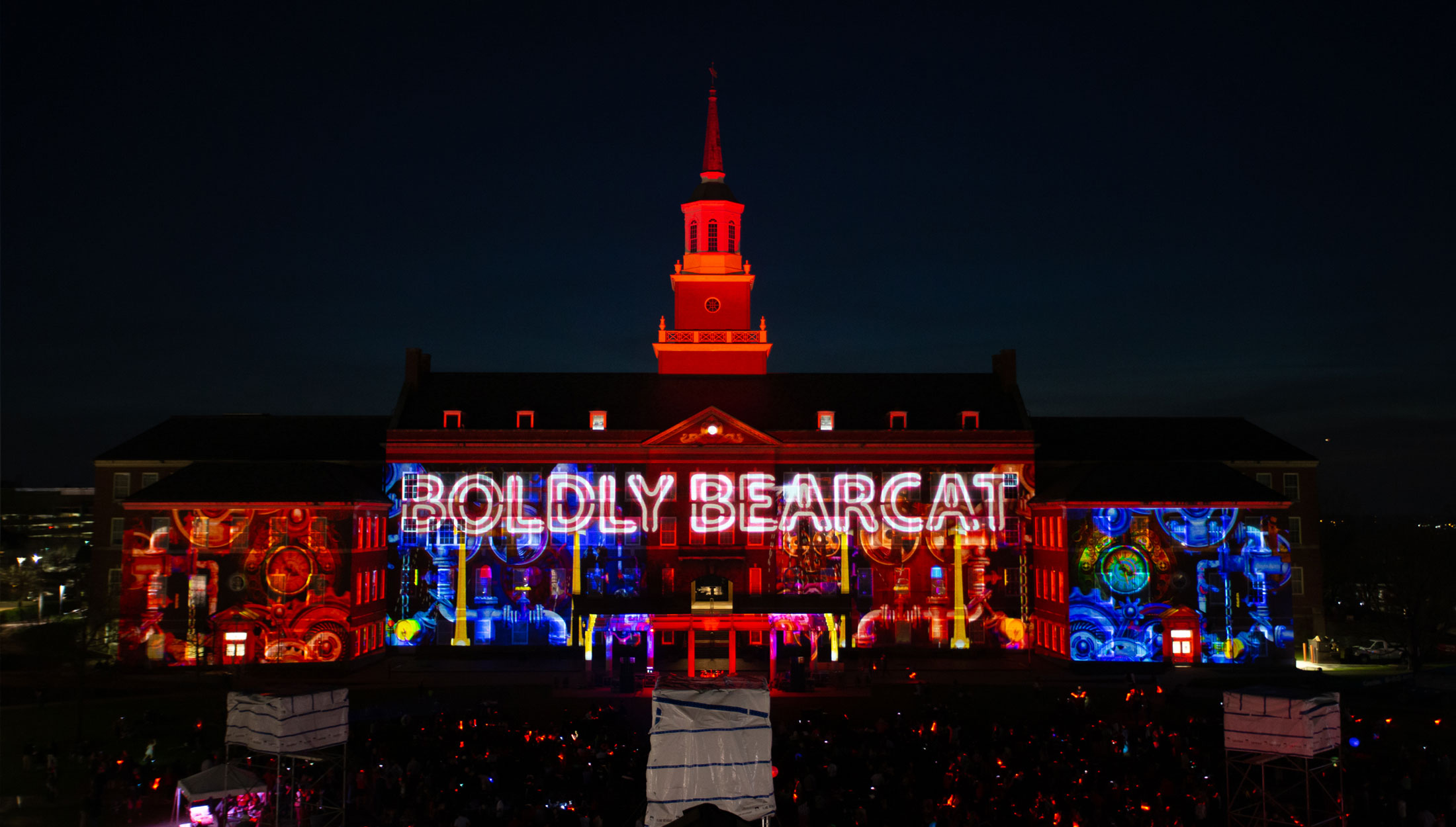 UC's Momentum Light show, projected on to a building facade