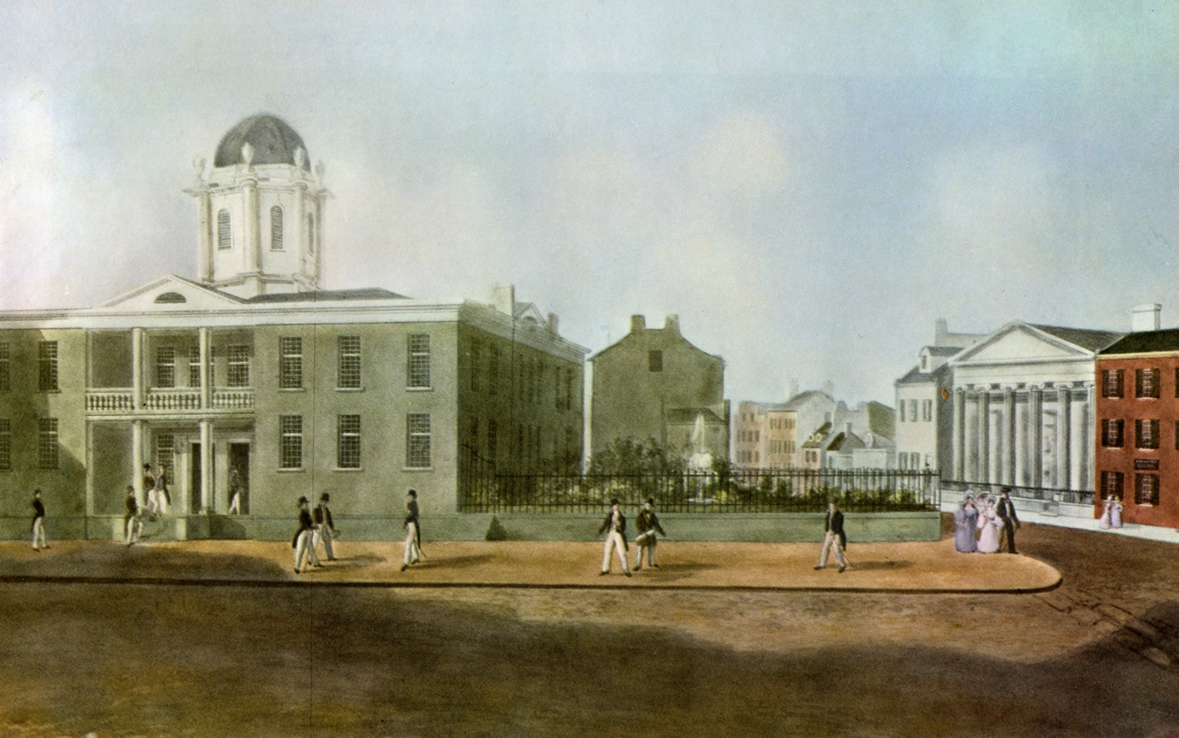 A early paining of the original Cincinnati College campus from 1819