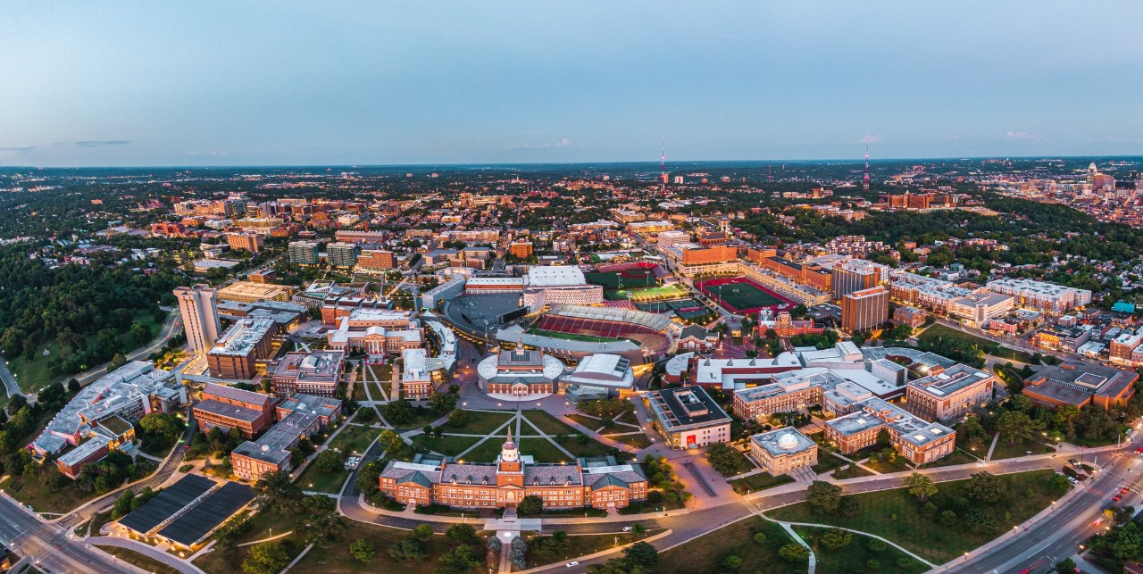 Aerial view of the University of Cincinnati campus