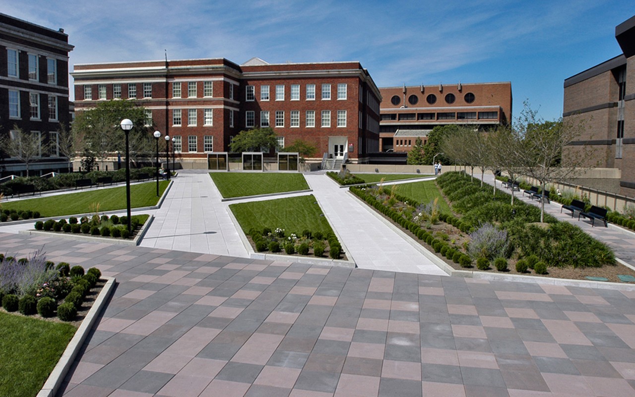 Green space and paved garden walkways