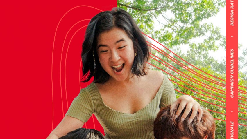 Example of the tape bar graphic element used in UC's Next Lives Here campaign designs