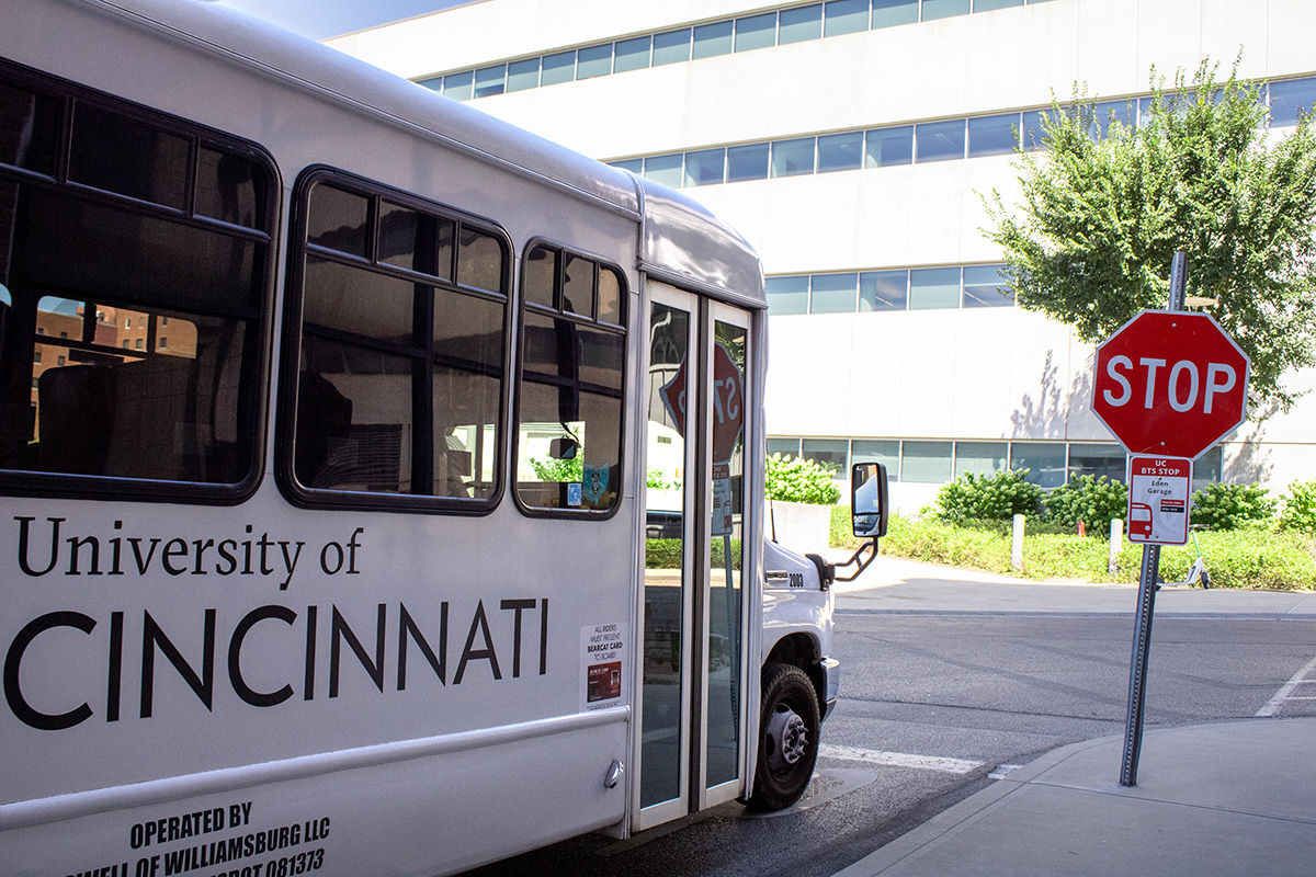 Close up view of shuttle bus