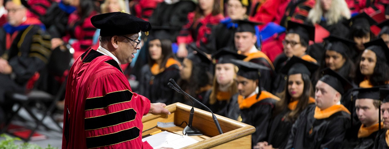 University of Cincinnati president Neville G. Pinto, faculty staff, students and families enjoyed the winter Doctoral commencement at Nippert Stadium Friday December 14, 2018. UC/Joseph Fuqua II