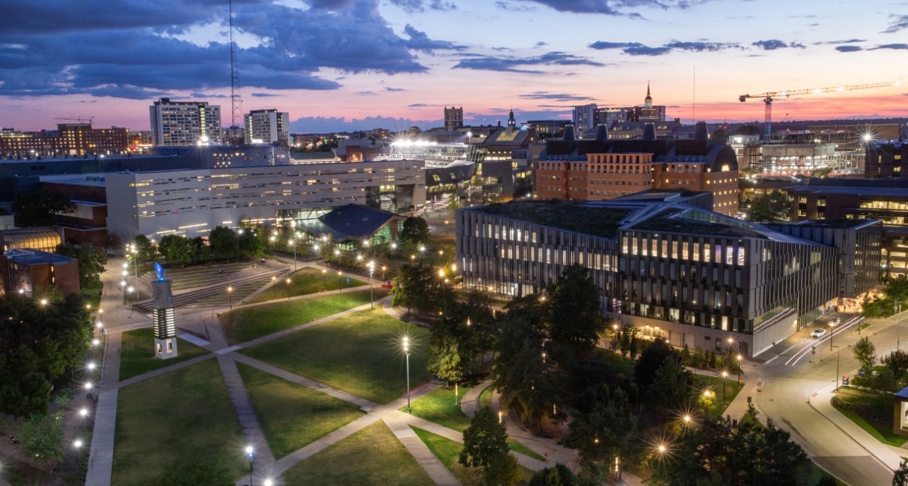 A view of Sigma Sigma Commons from the roof of Morgens Hall