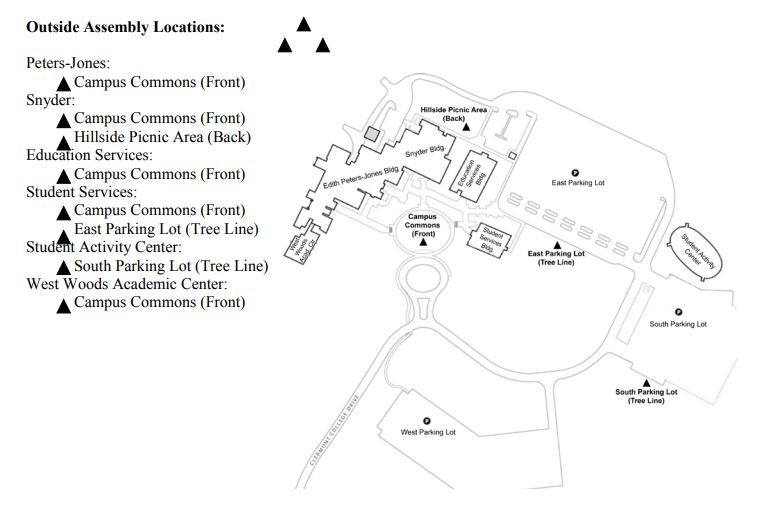 This image shows the outside assembly locations at Clermont College.
