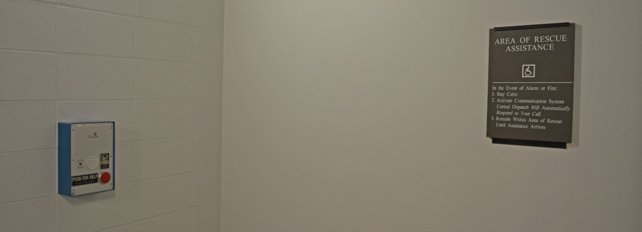 An Area of Rescue Assistance is designated by a sign.