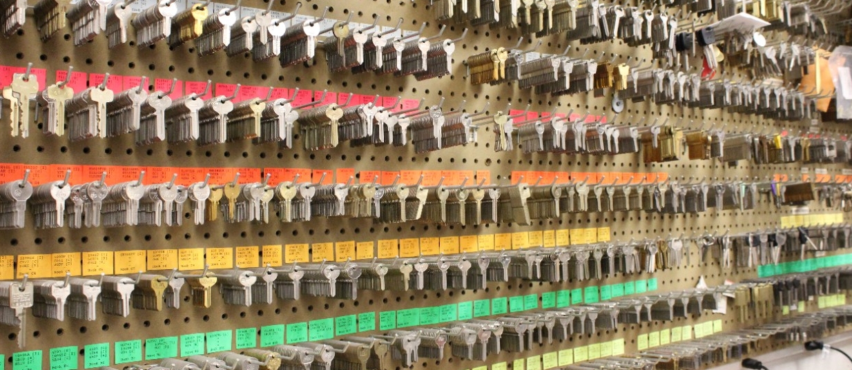 This photo shows the keys hanging in the Keys shop.