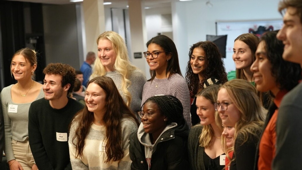 Scholarship recipients pose for a photo at their scholarship dinner
