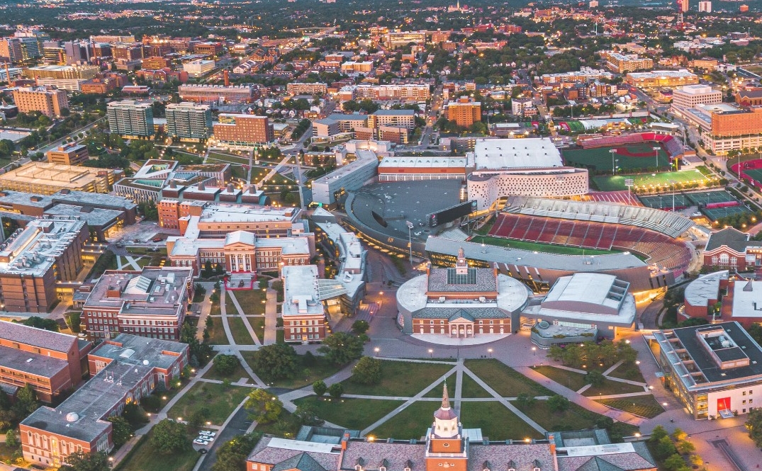 Aerial view of the University of Cincinnati campus