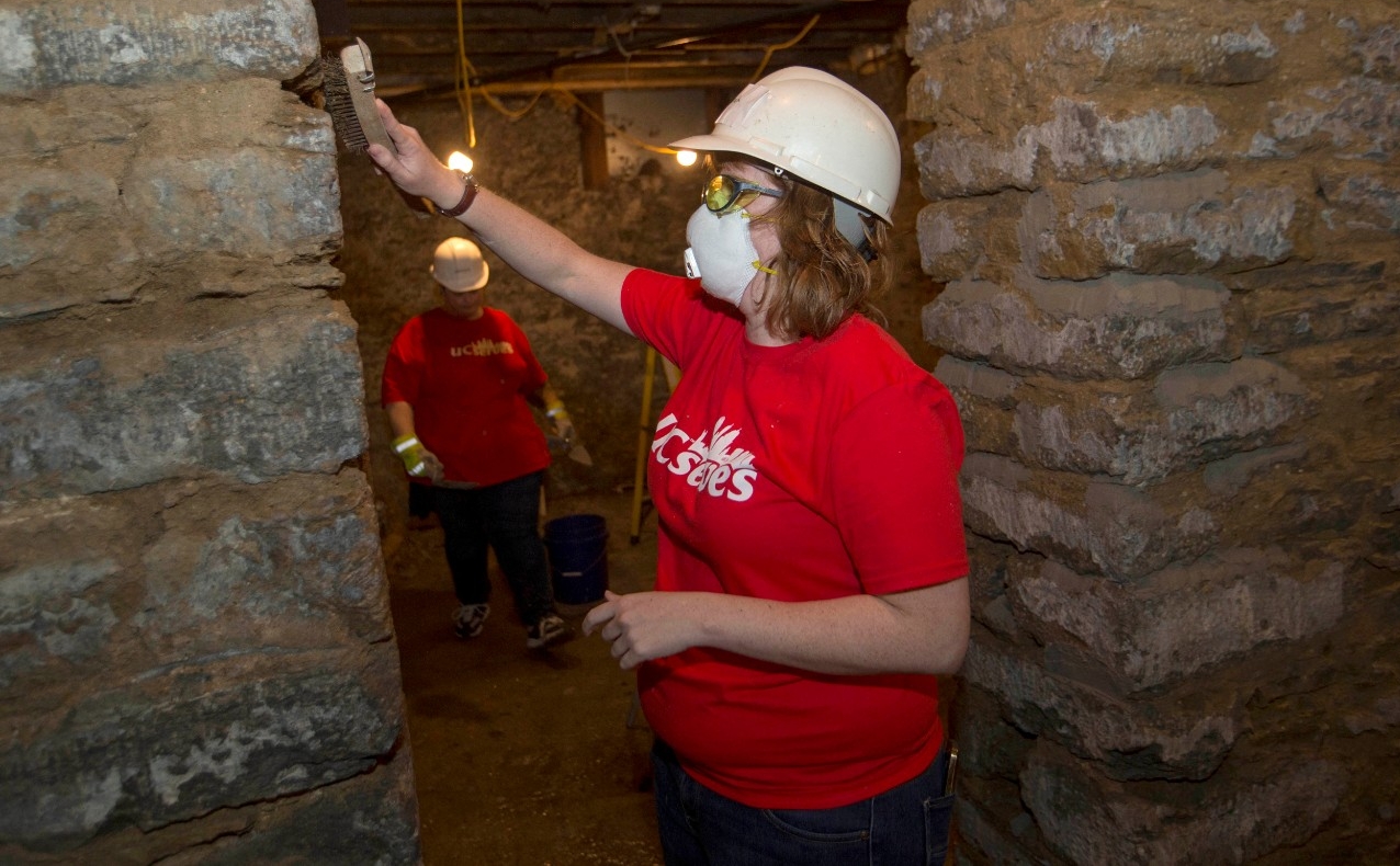 University of Cincinnati faculty and staff members give back to the community through UC Serves 2019 at the Habitat for Humanity Build in Price Hills. UC/Joseph Fuqua II
