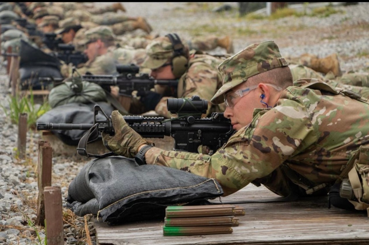 cadets practicing at a shooting range. 