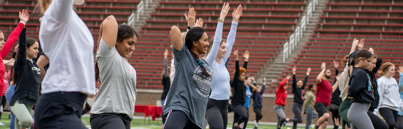 students doing yoga