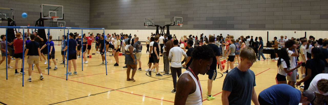 students on basketball court