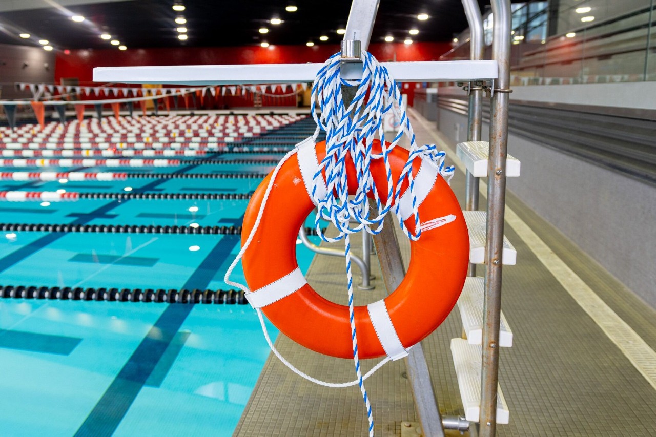 An empty pool at the Campus Recreation Center.