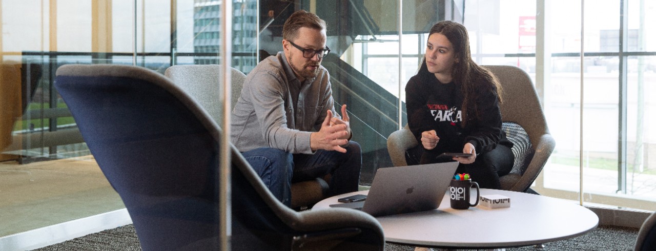 Various areas of the 1819 Innovation Hub in use.