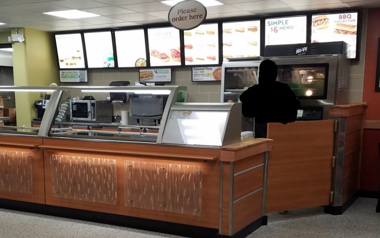 Glass counter at Subway restaurant at UC CLermont.