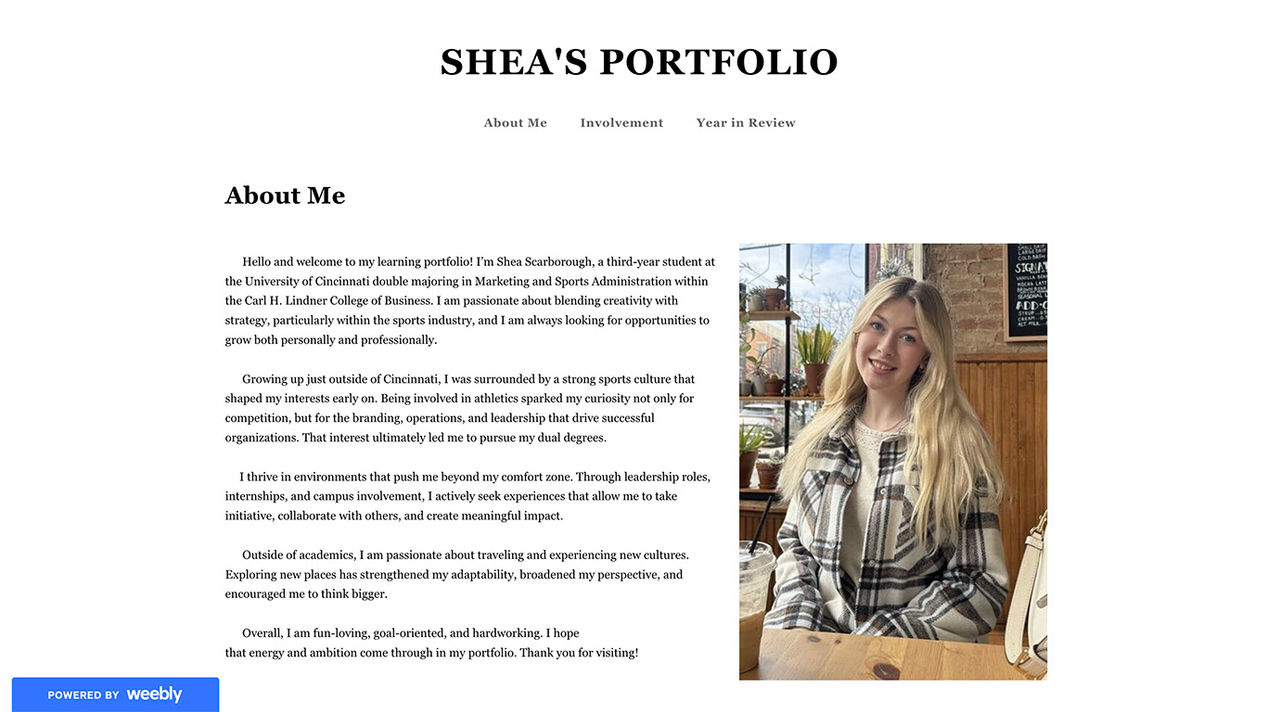 Shea Scarborough's landing page to their portfolio