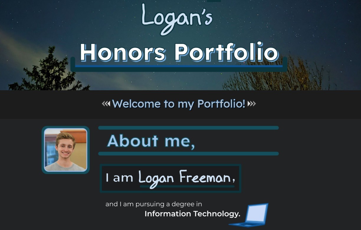 Logan Freeman's landing page to their learning portfolio