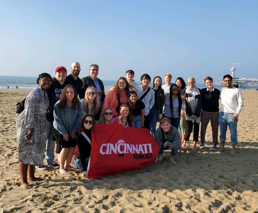 Students on the beach in The Netherlands.