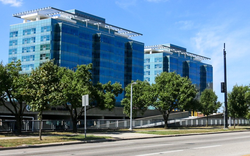 Exterior of Scioto and Morgens Halls. The two are constructed the same and look alike.