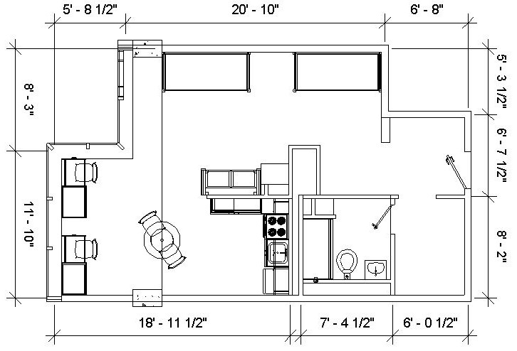Floor plan of Scioto 2-person room with dimensions showing 2 beds, 2 desks, a full bathroom and a closet