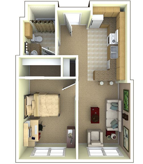 Floor plan for 1-person, 1-bath apartment in UPA