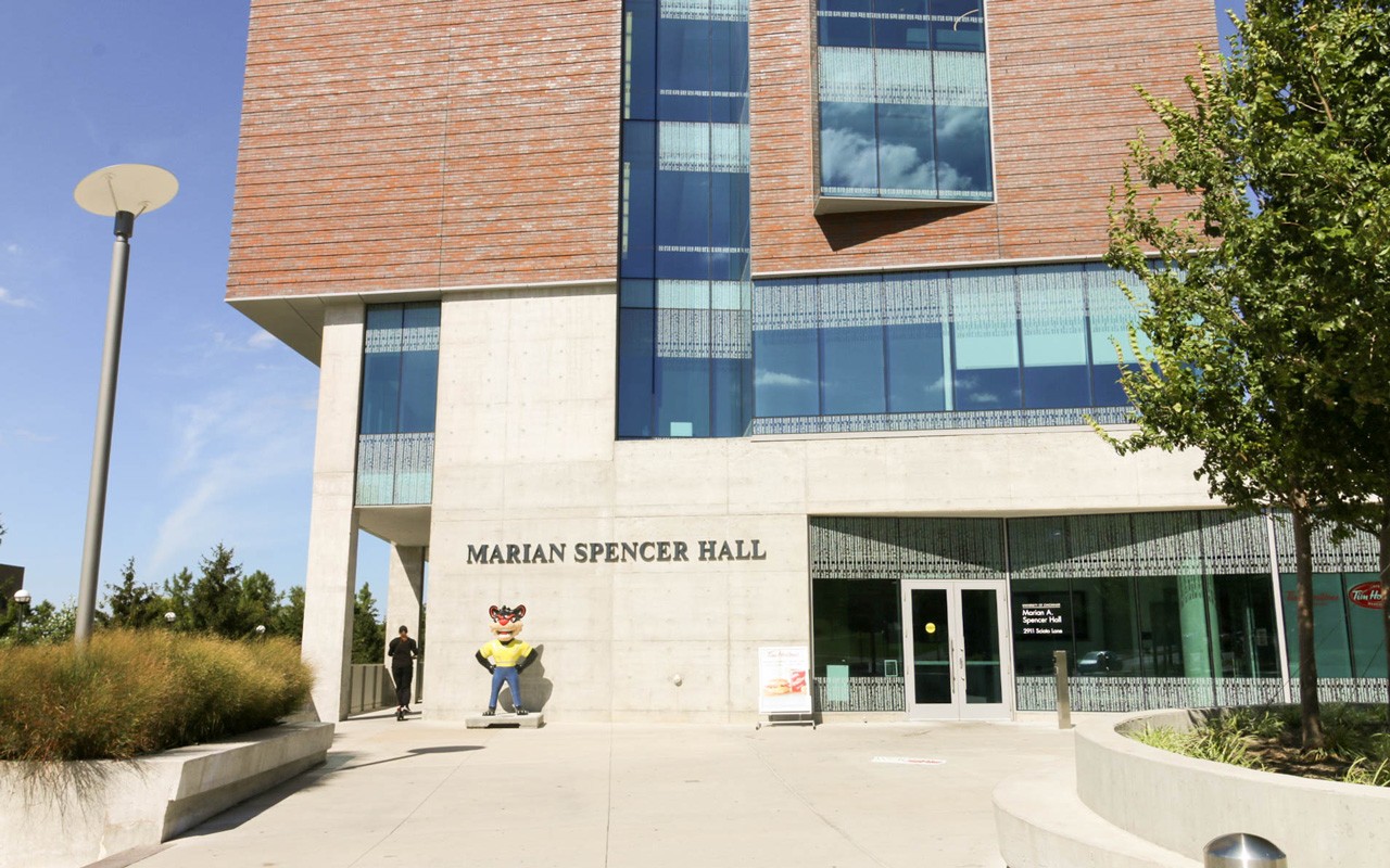 Exterior entrance into Marian Spencer Hall.