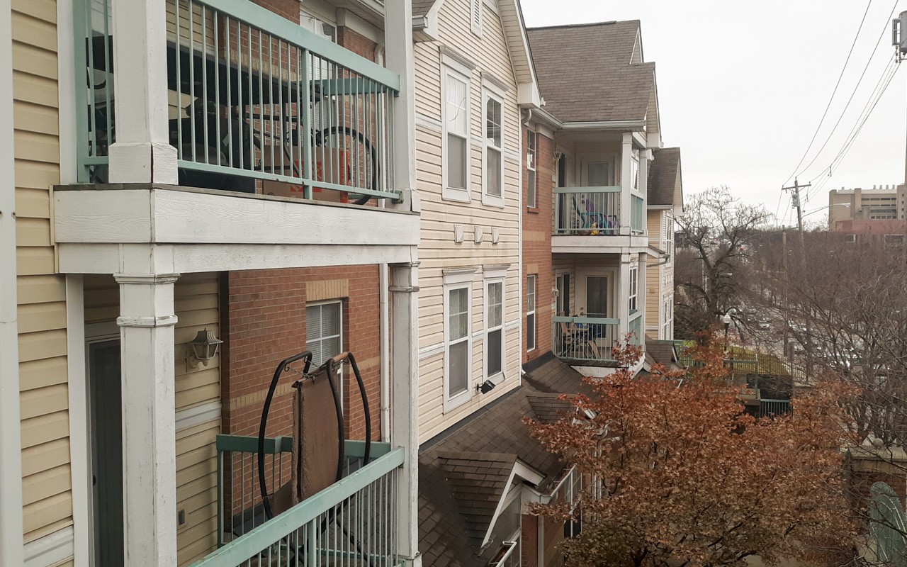 Balconies on the exterior of Bellevue Gardens.