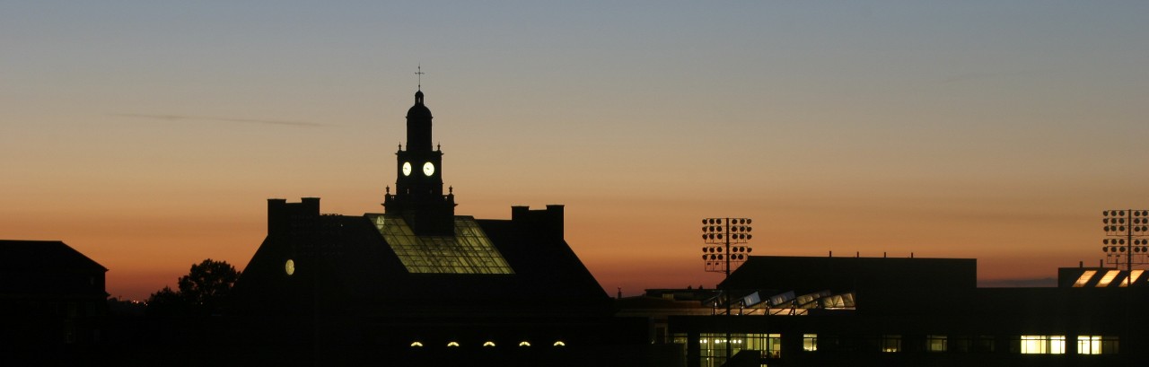 Tangeman University Center silhouette at sunset