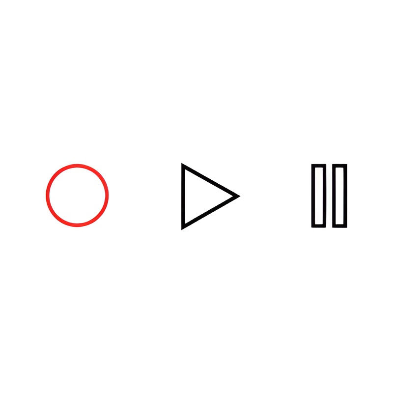 Record button, play button, and pause button