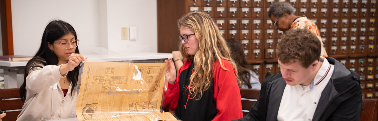 Students researching in archives