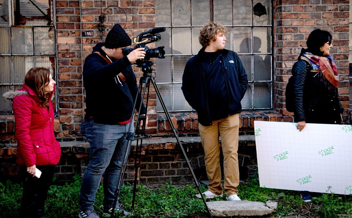 Students prepare to shoot video in Warsaw, Poland. Photo/Skylar Heizer
