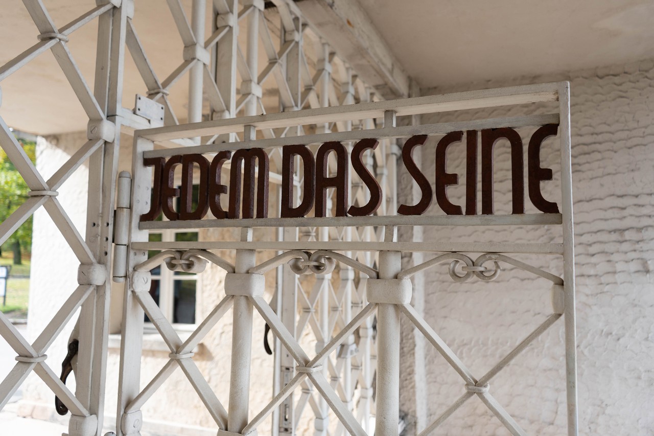 The gate leading into Germany’s Buchenwald concen-tration camp reads, “Jedem das Seine,” meaning, “To each, his own,” or “To each, what he deserves.” As a boy forced to work in the camp, Moniek Limor often wondered what he did to deserve that. Photo/Michael Stanwick