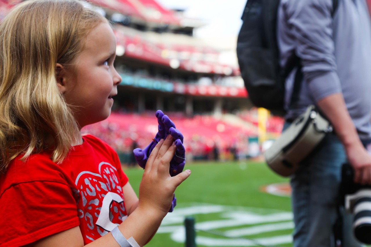 Five year old Ella Morton on the field at Great American Ballpark in Cincinnati
