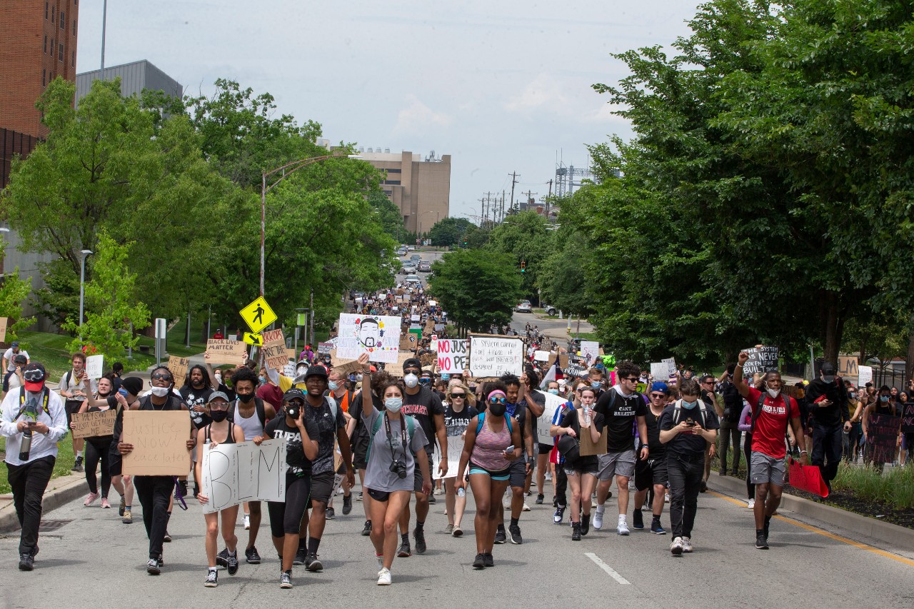 Students participate in a Black Lives Matter protest near campus