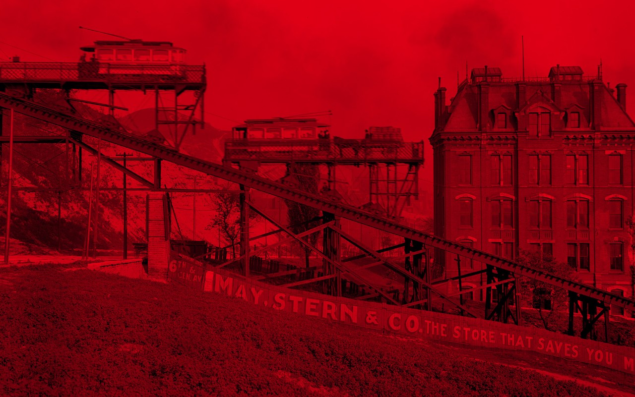 Image of 1800s incline with a red filter