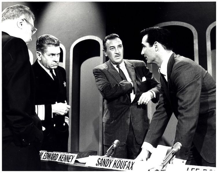 Sandy Koufax and other men on the set of the game show