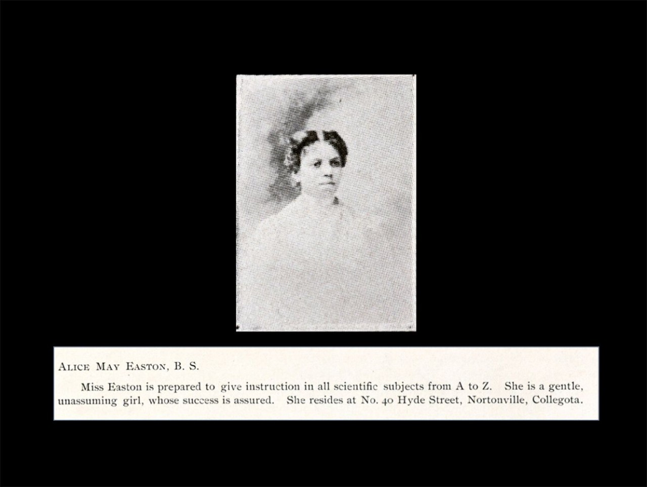 Black and white photo believed to be of Alice May Easton