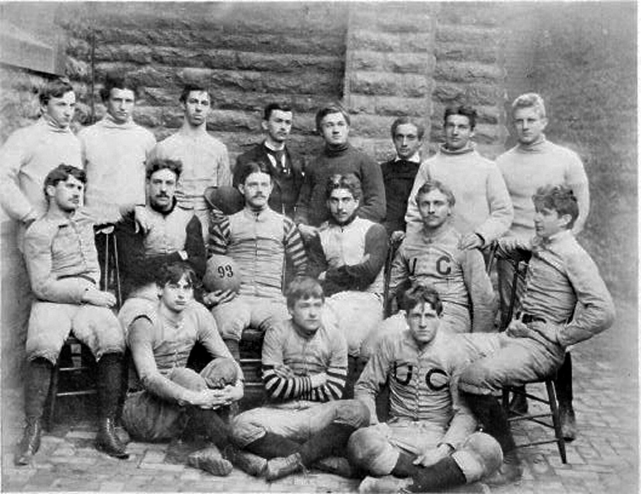 Black and white photo of 1890s football team