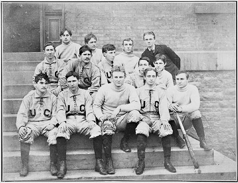 Black and white photo of 1890s baseball team