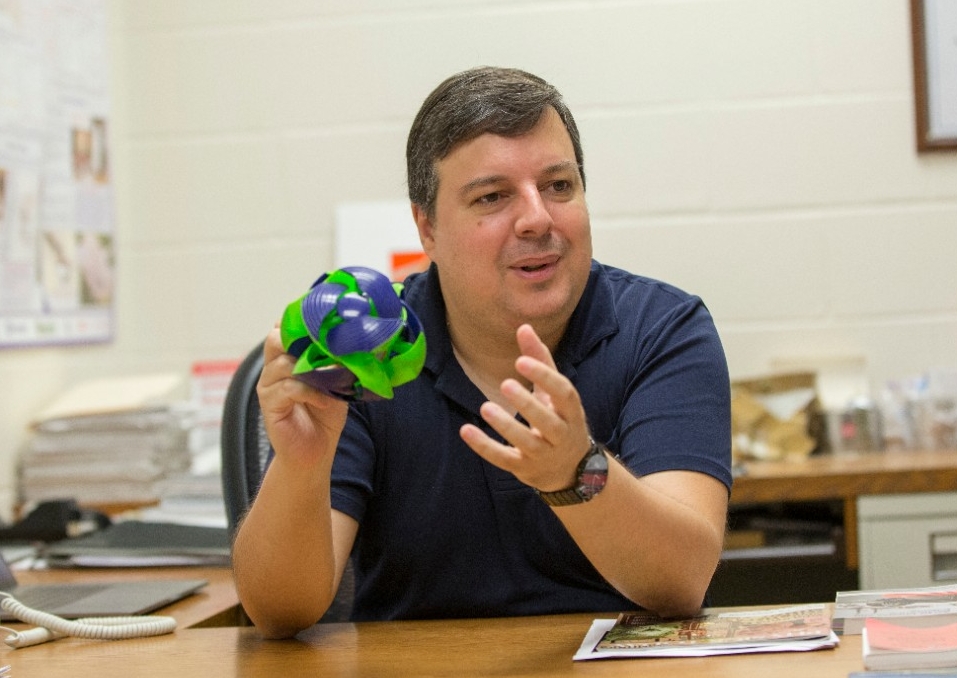 University Cincinnati Alexandre B. Sousa, Ph.D. assistant professor shown here in his office and Lab at Geo-Physics building. UC/Joseph Fuqua II 