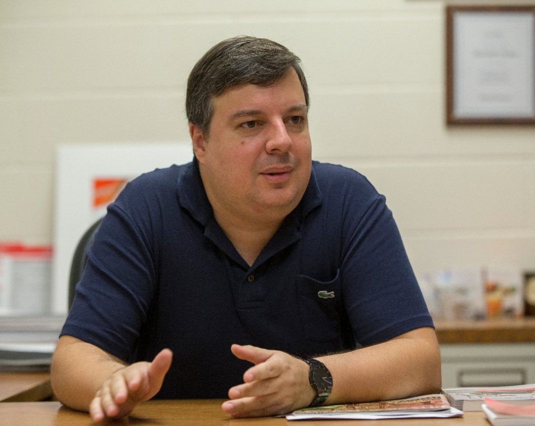 University Cincinnati Alexandre B. Sousa, Ph.D. assistant professor shown here in his office and Lab at Geo-Physics building. UC/Joseph Fuqua II 