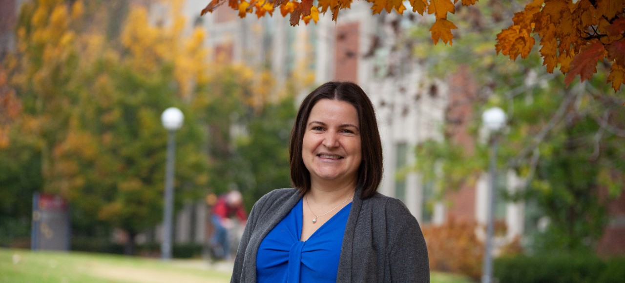 Leila Rodriguez stands outside UC's Braunstein Hall.