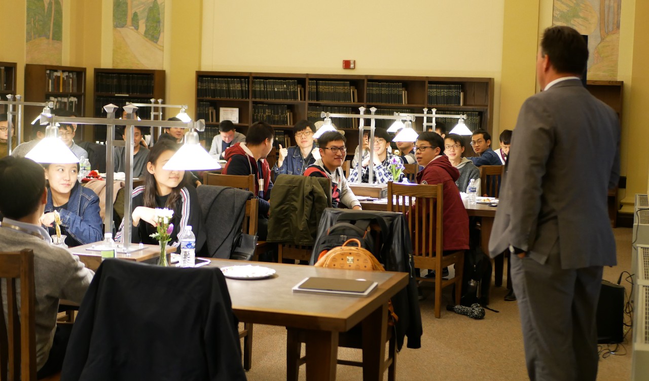 Orkwis talks to students at event