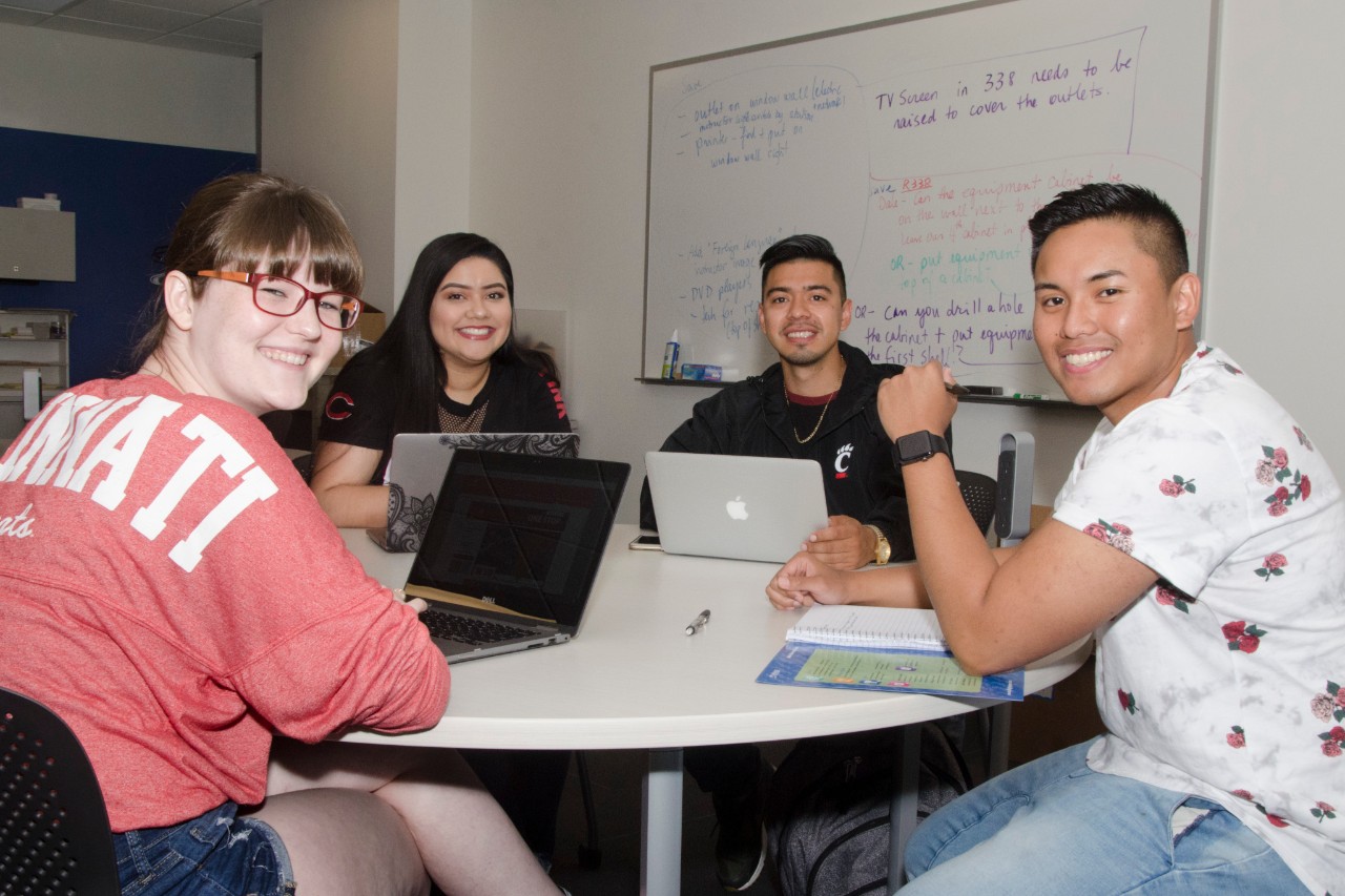 A group of students at the University of Cincinnati library