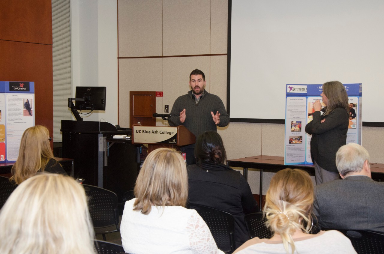 Richard Sirk speaks during the BTAS Capstone ceremony at UC Blue Ash. 